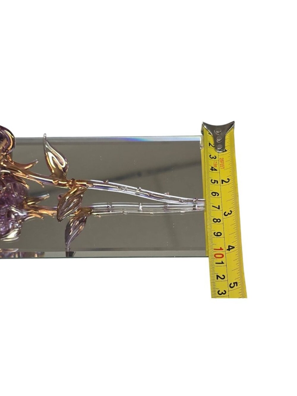 Vintage Hand-Blown Glass Rose Gold Dipped Flower Purple with Mirror Decor - Picture 10 of 10